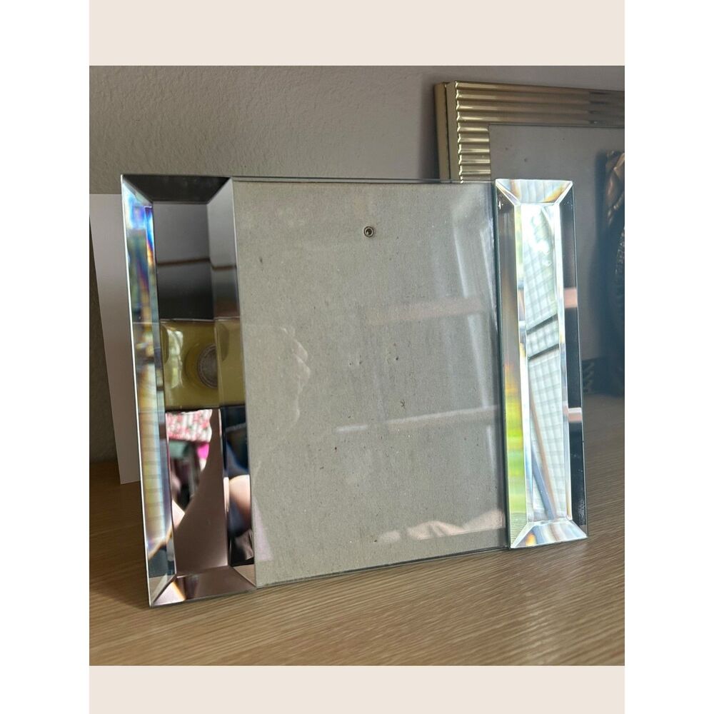🪩 VTG MIRRORED BEVELED GLASS FLOATING PHOTO PICTURE FRAME GLAM ART DECO 5x7"